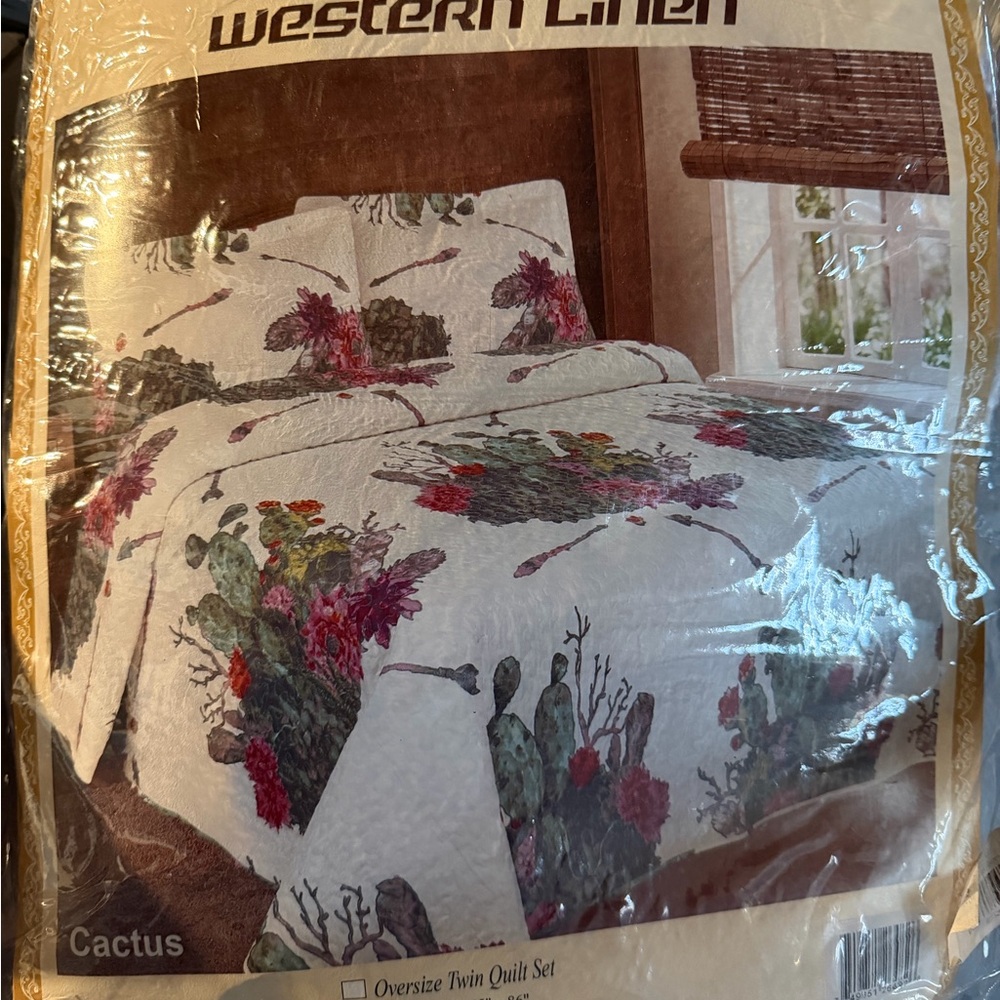 Western Linen Cactus Full/Queen Quilt Set